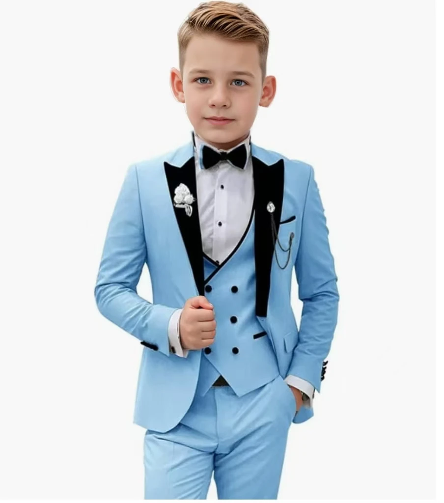 Boys\' Suit Formal Set For Child  Tuxedo Suit Peak Lapel  Slim Fit 3 Piece Party Blazer Set Elegant Kids Costume Prom  3-16 Years