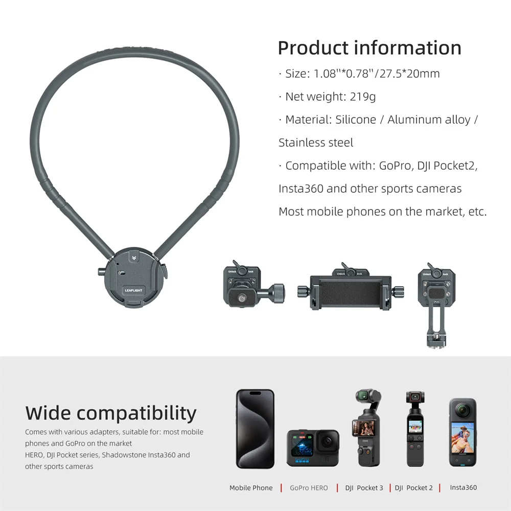 Multifunctional Arca Phone Holder Neck Mount POV Phone Chest Stand Strap for DJI Pocket Gopro 12 11 10 Insta360 Action Camera