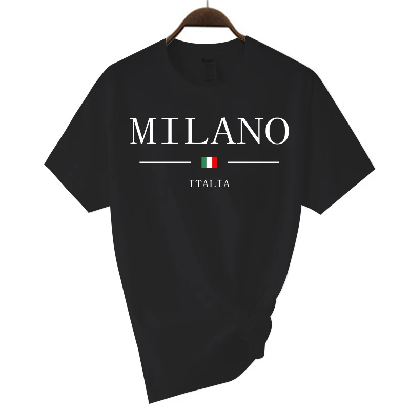 Summer Milano Letters Print Y2k T-shirt For Man Short Sleeved Luxury Tees Men\'s Clothing Loose Pure Cotton Soft Tops