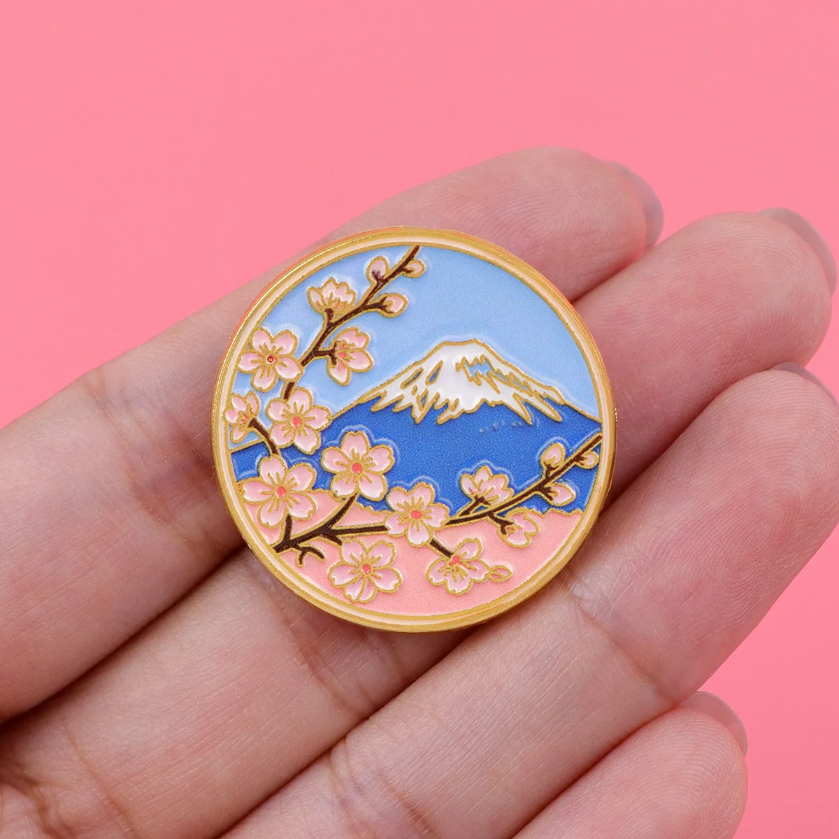 Mount Fuji Emaille-Anstecknadel Cartoon Kirschblüten Reversnadel Taschenanstecker Souvenir-Badges für Rucksack Brosche für Kleidung Schmuck Geschenke Freunde