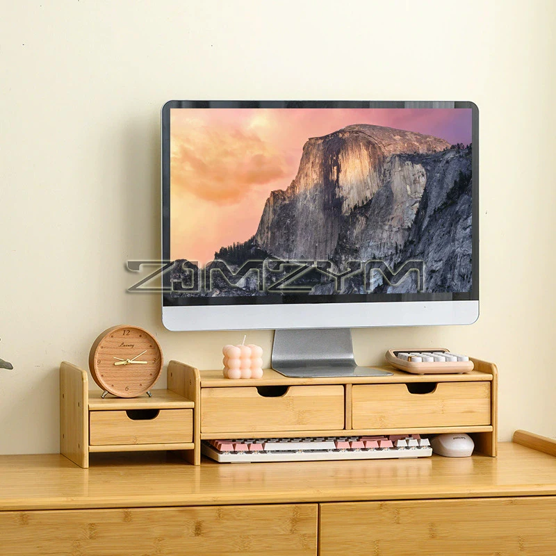 Monitor Stand Riser with Drawer, Ergonomic Desk Organizer, Bamboo Monitor Heightening Rack for Home Use Office Living Room