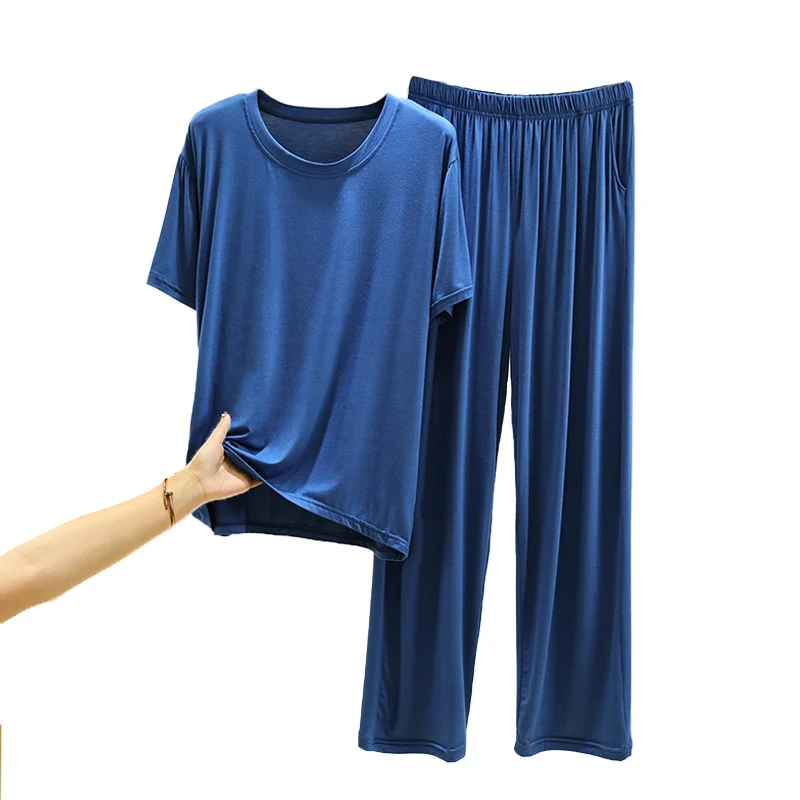 Conjunto de pantalones largos de Modal ort Sve para hombre, ropa de verano fina, holgada, informal, ropa para el hogar, cómoda y transpirable