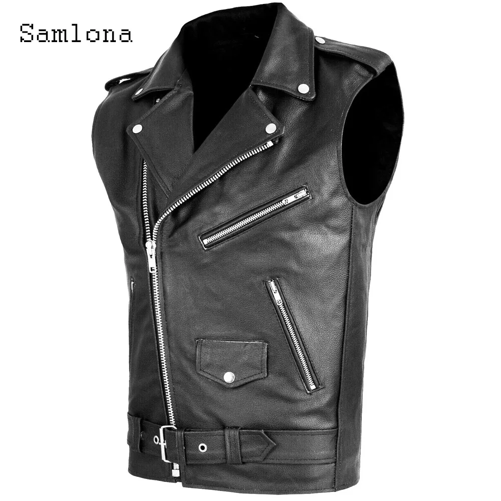 Plus Size Mens Faux Pu Leather Jackets Mens Streetwear 2024 Europe Style Basic Vest Coats Sleeveless Fashion Multi-Zipper Jacket