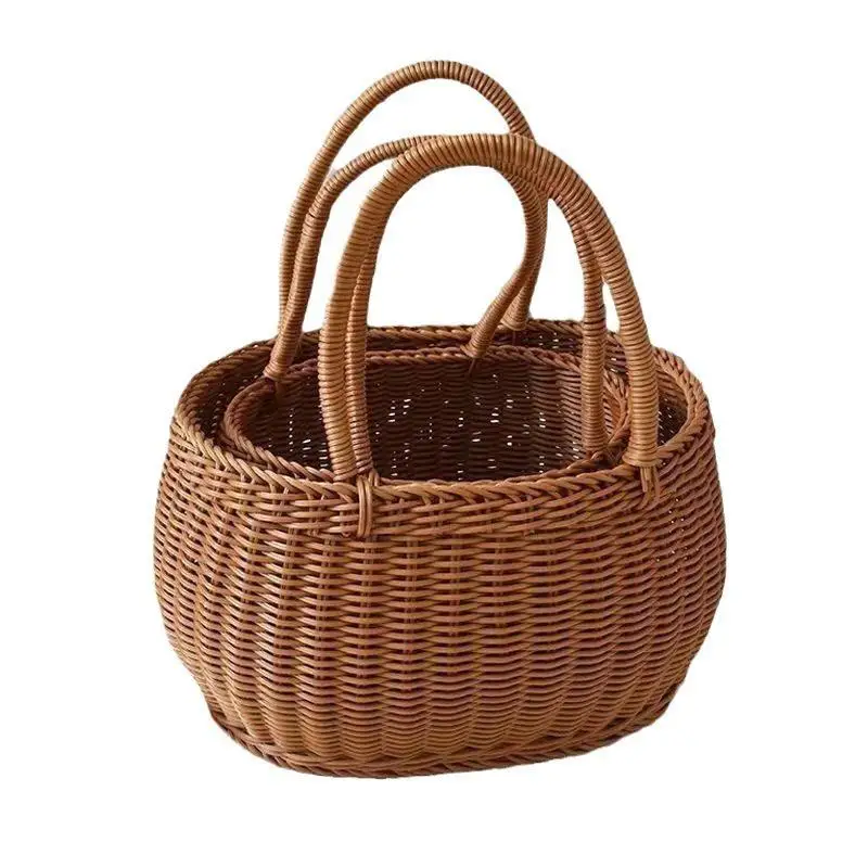 Handwoven Plastic Basket Trendy Handheld Basket Egg Basket Flower Basket Shopping Basket Popular Handmade Basket for Gathering