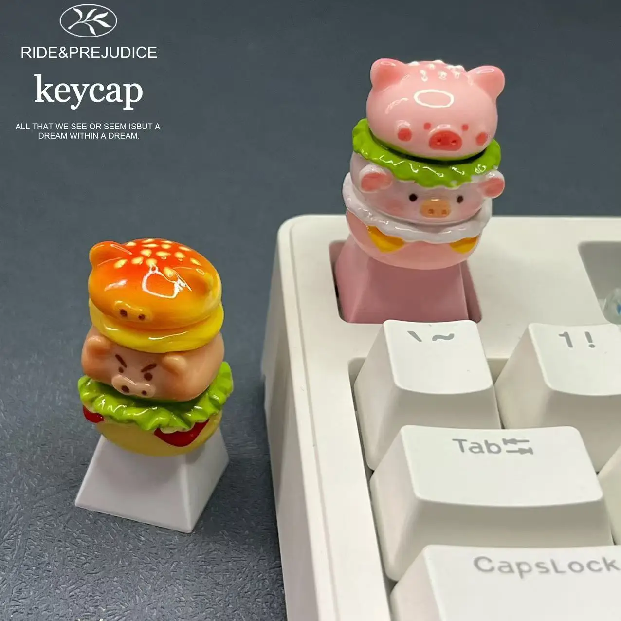 

Cute Piggy Burger Keycaps Mechanical Keyboard Personalized and Creative Cute Cartoon Anime Resin Pink Couple Keycaps