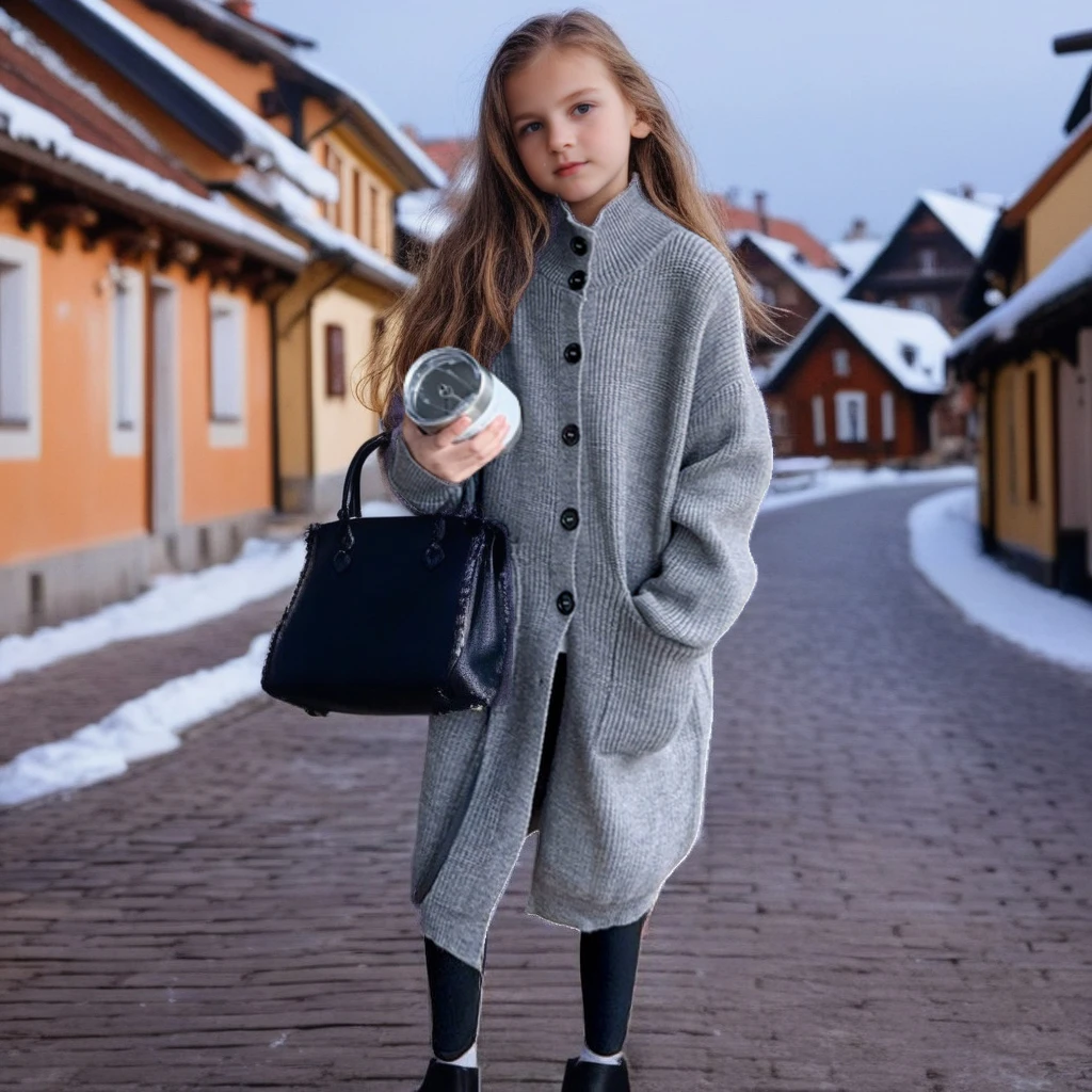 

Girls Long Cardigan Sweater Fall Winter Warm Knee Length High Neck Knit Coat for Kids Elegant White Lazy Chic Sweater Outerwear