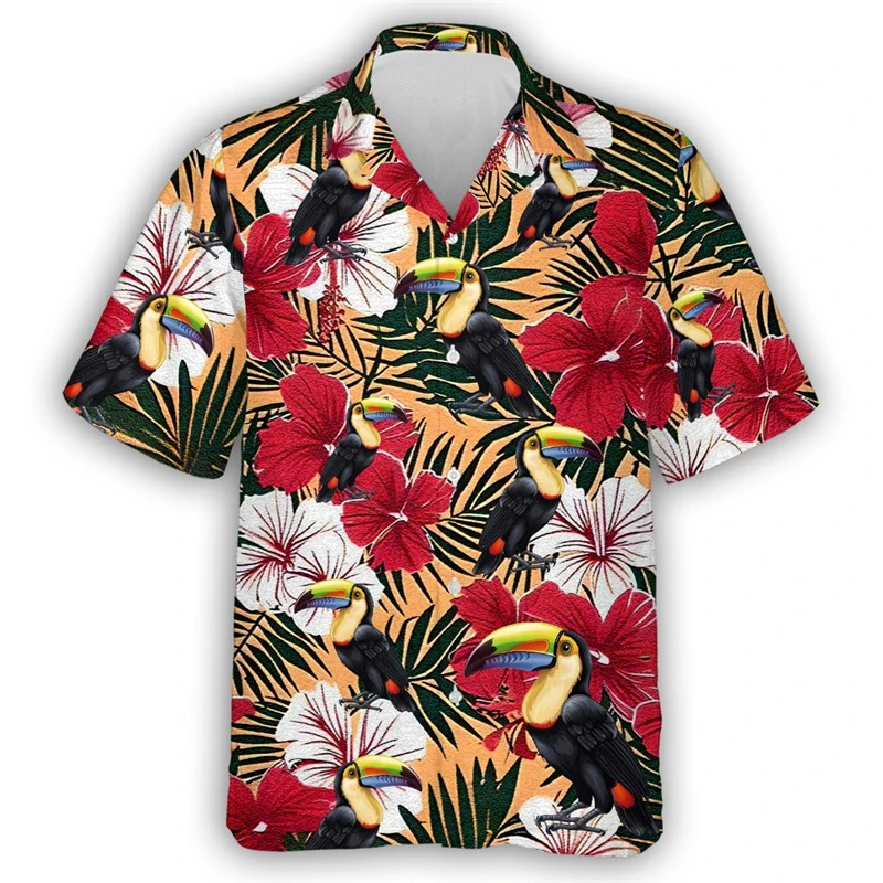 

Hip Hop Toucan Birds Graphic Hawaiian Beach Shirt Tropical Bird Aloha Shirts For Men Clothes Fashion Female Blouses Button Tops