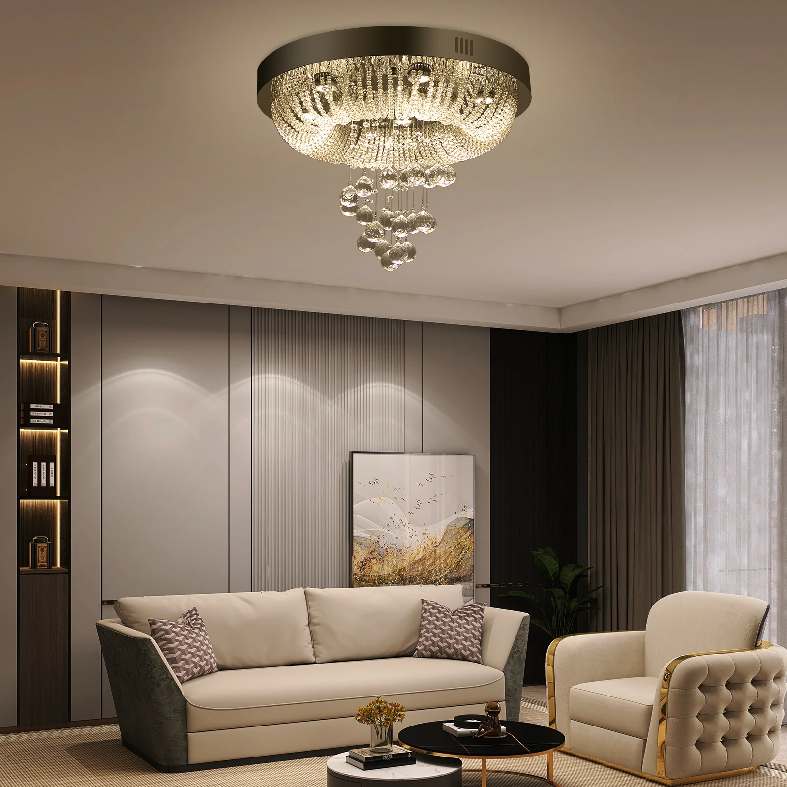 Crystal Ceiling Light 9*LED Crystal Chandeliers Modern Crystal Ceiling Lamp with 3 Light Colors 5W GU10 Spotlights