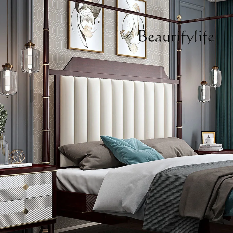 Light luxury double bed Modern home master bedroom storage bed Leather soft bag soft European simple solid wood bed