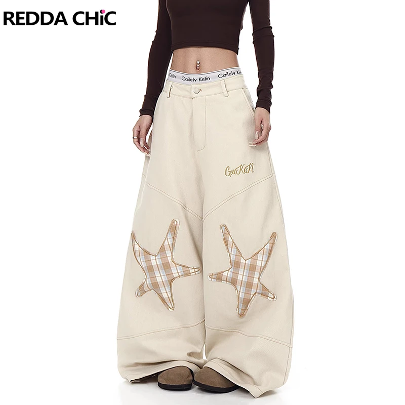 

Джинсы REDDACHiC Star Patched женские, свободные, в стиле Y2K, винтажные, в клетку, с низкой посадкой, широкие штанины, повседневные, в стиле 90-х, для скейтеров, хип-хоп, стритвир