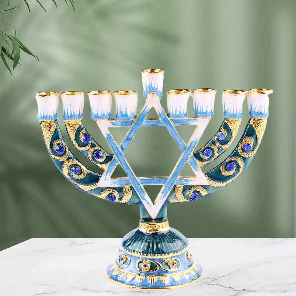 Hand Painted Menorah Candlesticks Candelabra Vintage Crystal Candle Holder for Hanukkah Centerpiece Decoration