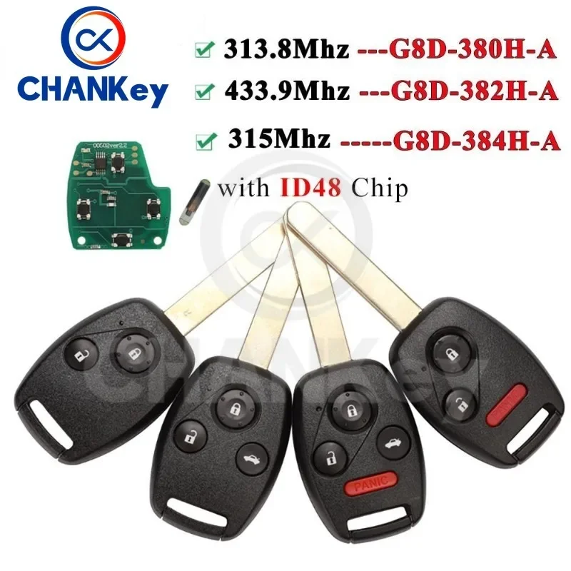 

CHANKey G8D-380H-A /382H /384H 313.8/315/433MHz ID48 Remote Key For Honda Accord CRV HRV Fit City Jazz Odyssey Shuttle Civic