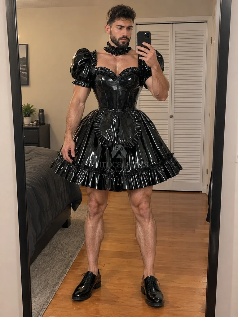 Women Men Dress Pleated Glossy Natural Latex Apron Cosplay Party Costume Custom Made