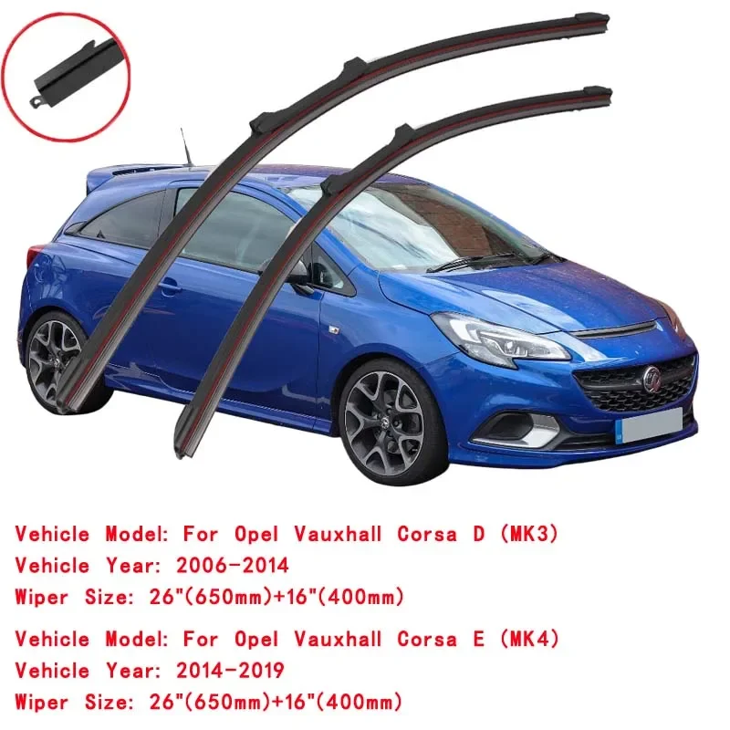 For Opel Vauxhall Corsa D E Hatchback S07 X15 Utility Pick Up 2006 2010 2014 2016 2017 2018 2019 Double Rubber Car Wiper Blades