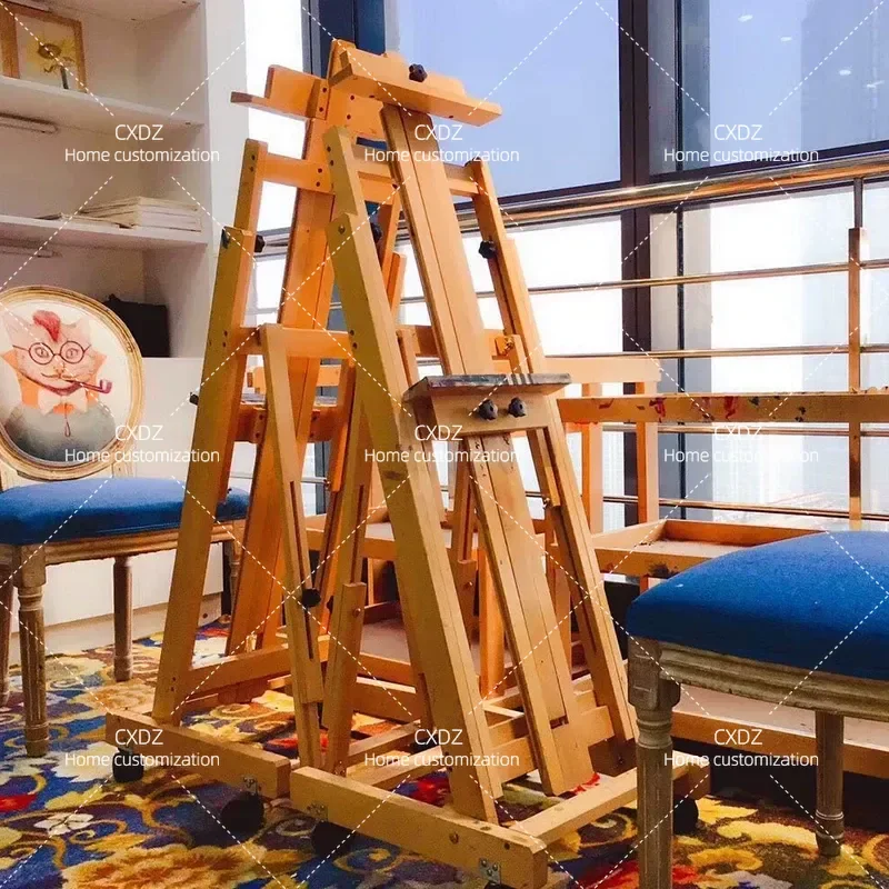 Beech Wood Floor Folding Easel Professional Flat Dual Purpose Oil Painting Sketch Stand Real Estate Advertising KT Board