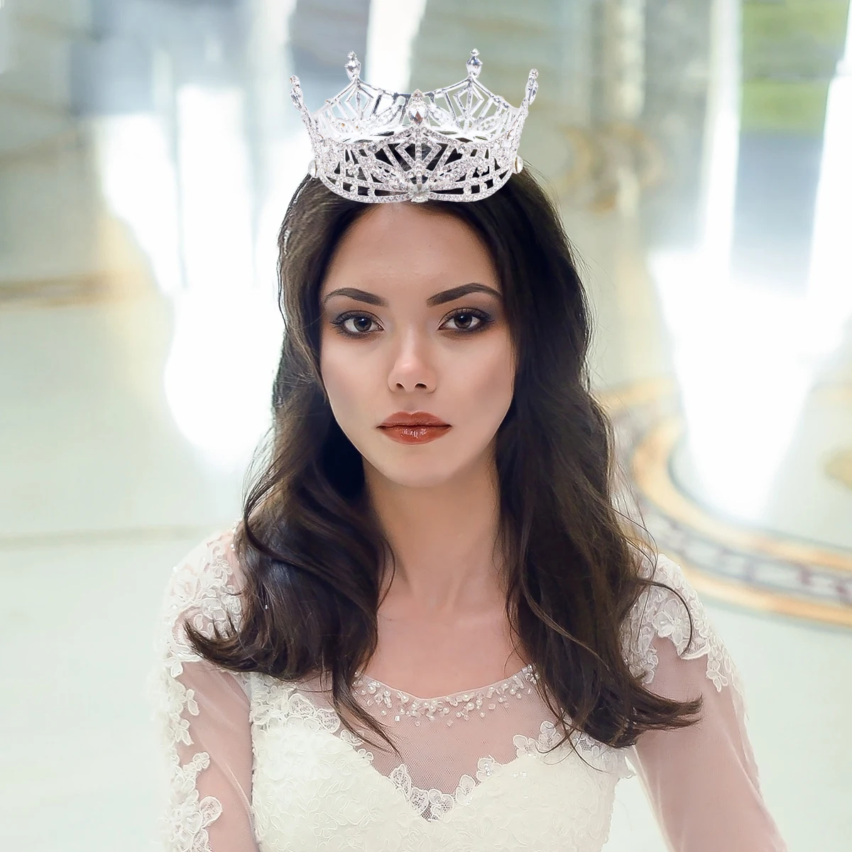 

Vintage Rhinestone Crown Bridal Headwear Women Accessories Silver Bride Pageants Wedding Engagement Elegant Style Hair Jewel