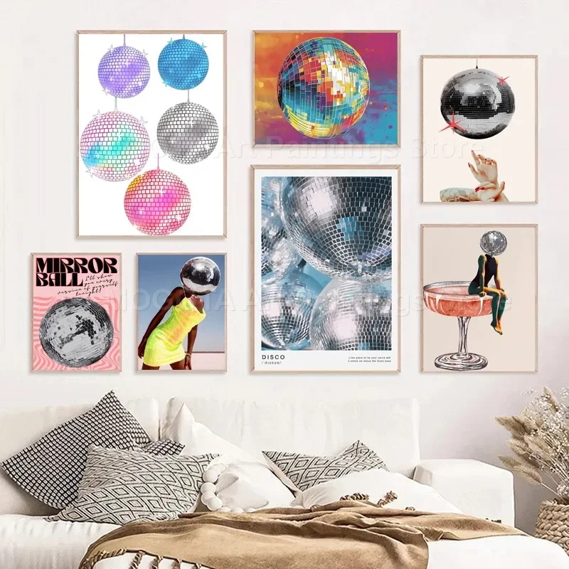 Vintage Trendy Bar Disco Ball 70s Inspired Poster Aesthetic Wall Art Canvas Painting Prints Pictures For Living Room Club Decor