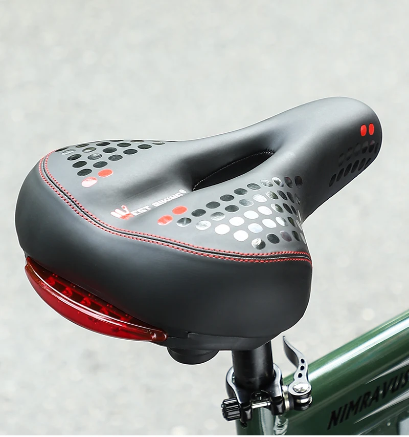 WEST BIKING Bicycle Saddle with Taillight Breathable Shock Absorption Waterproof PU Leather Bike Seat Cushion for MTB Road Bike