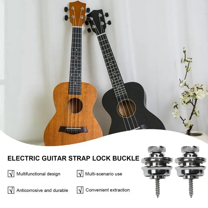 Guitar Strap Lock 2pcs Guitar Strap Locks Belt Buckle Buttons Electroplated Alloy Non-Slip Musical Instrument Part Guitar Button