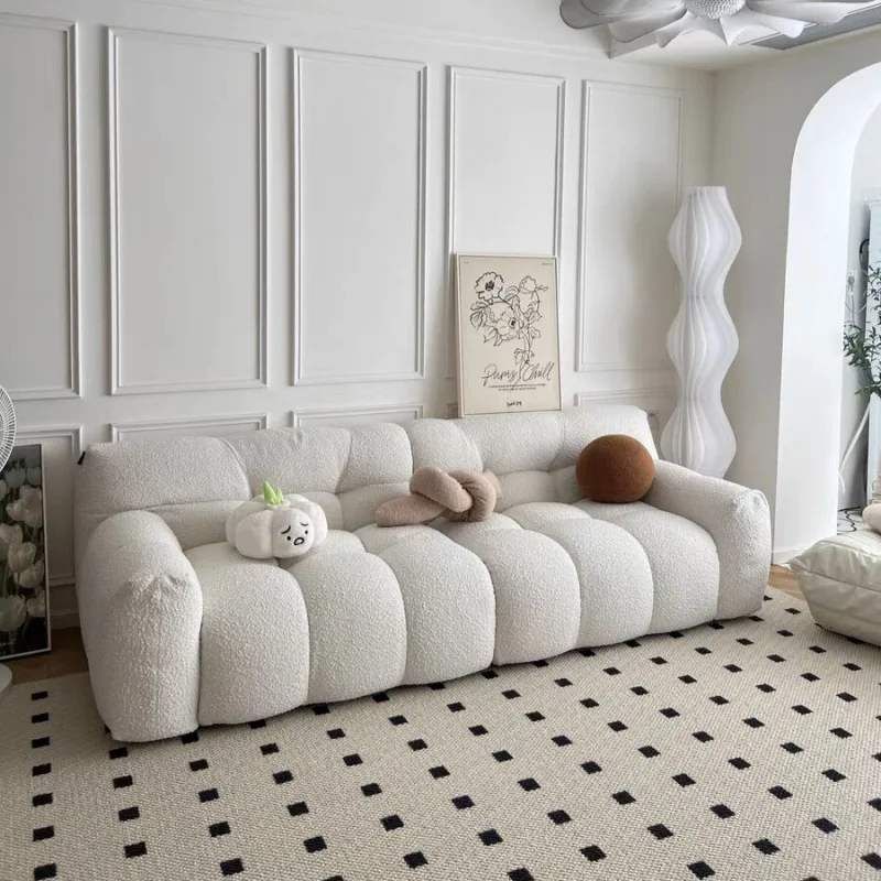 

French cream wind candy sofa small apartment living room snowflake fabric three people