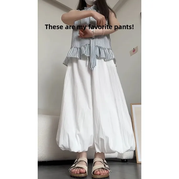 بنطلون نسائي أنيق بخصر عالٍ وساق واسعة، موديل صيف 2025 الجديد، تصميم نحيف وانسيابي من الحرير الصناعي بنقشة زهور، أسلوب جامعي