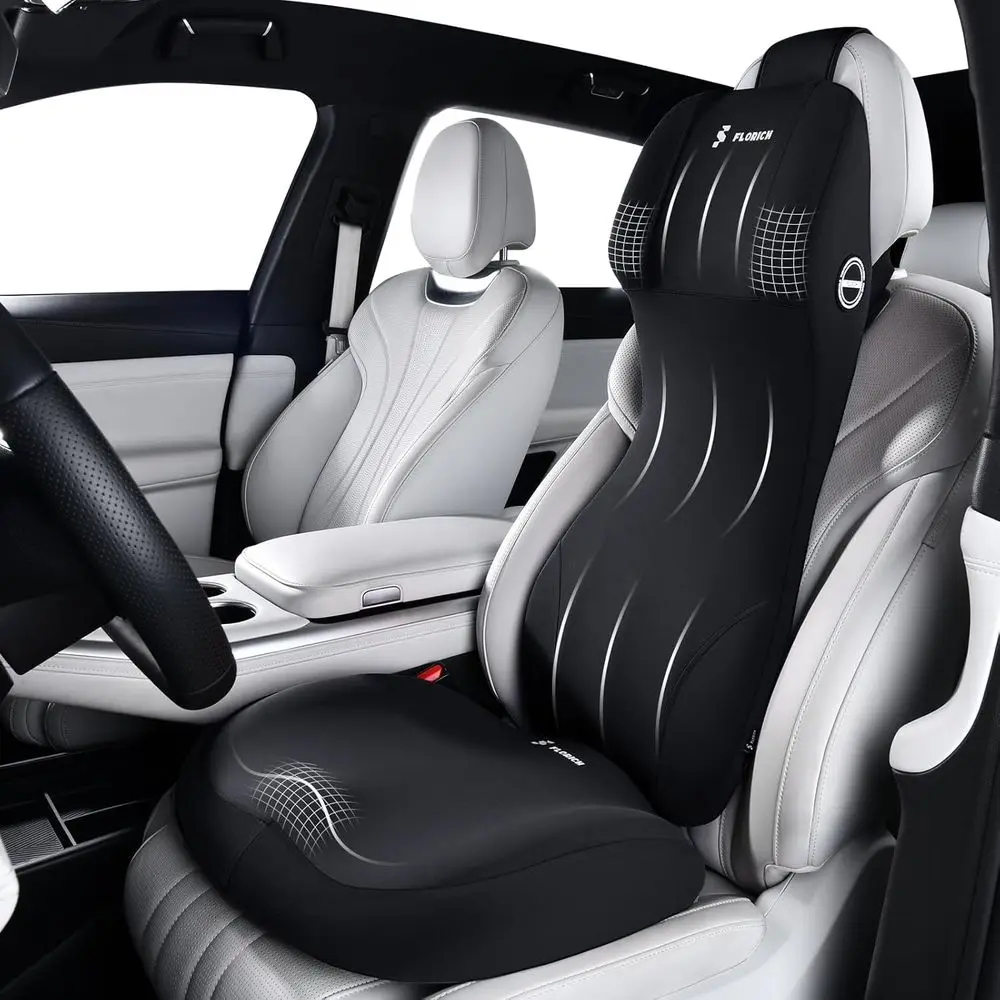 

Memory Foam Ergonomic Car Seat Cushion with Lumbar Support for Sciatica, Back, and Tailbone Pain Relief, Black