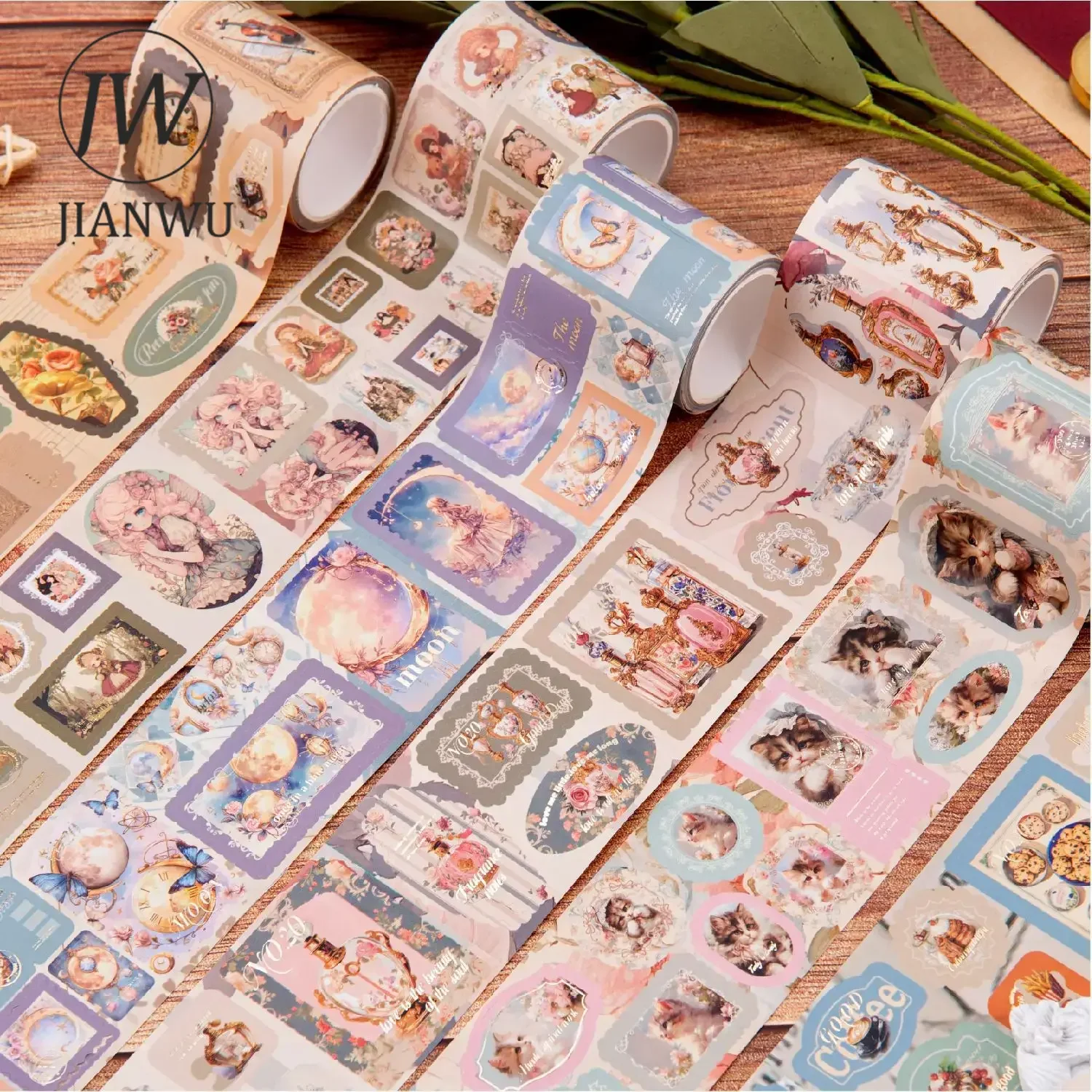 JIANWU 50mm*200cm Time Book Brief Series Vintage Character Bronzing Material Collage Tape Creative DIY Journal Stationery