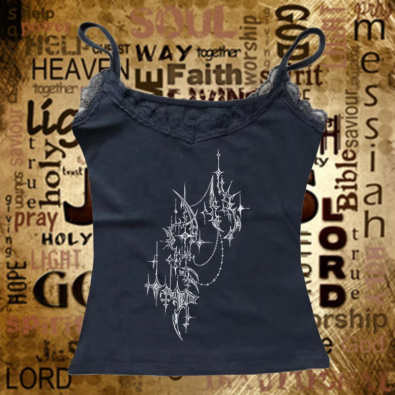 Trashy Y2K Streetwear T-shirt versatile Estetica Modello comico creativo Stampa Canotta Goth Vintage Punk Harajuku Gilet sottile