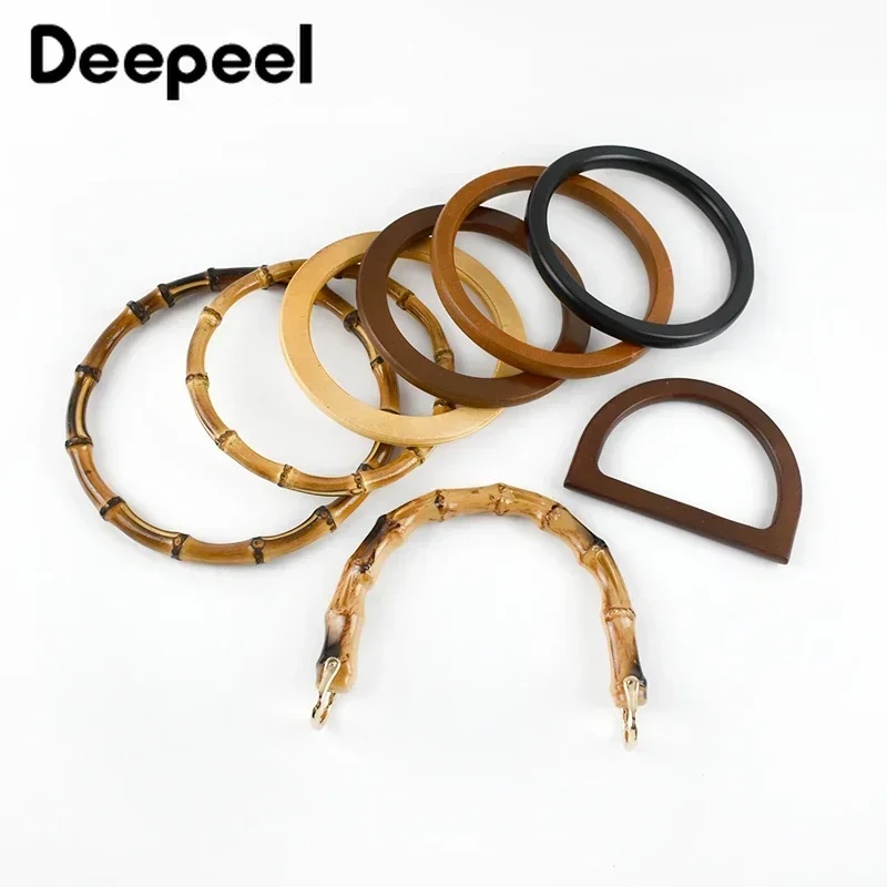 1/2Pc Round D-shaped Wooden Bag Handle Metal Ring Handbag Handles Replacement DIY Purse Luggage Handcrafted Accessories for Bags