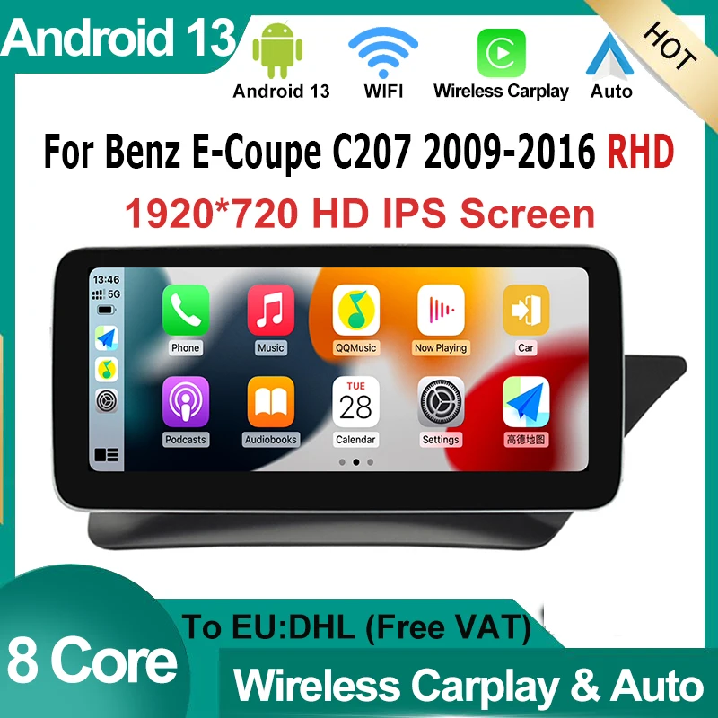 

Android 13 Car Multimedia Player for Mercedes Benz E Coupe 2 Door C207 E207 2009-2015 RHD Carplay Auto Radio GPS Stereo Video 4G