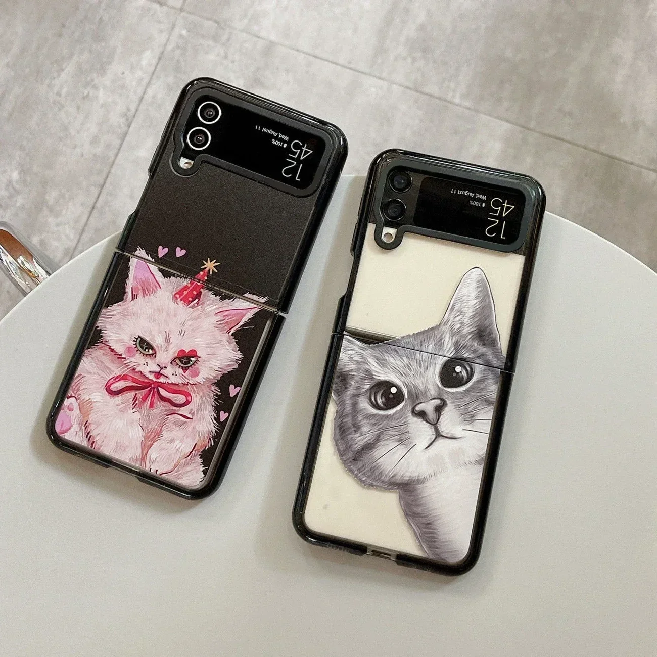 

Acrylic Black Border Cat Phone Case for Samsung Galaxy Z Flip 5 4 3 Back Cover for ZFlip3 ZFlip4 ZFlip5 Hard Case Shell