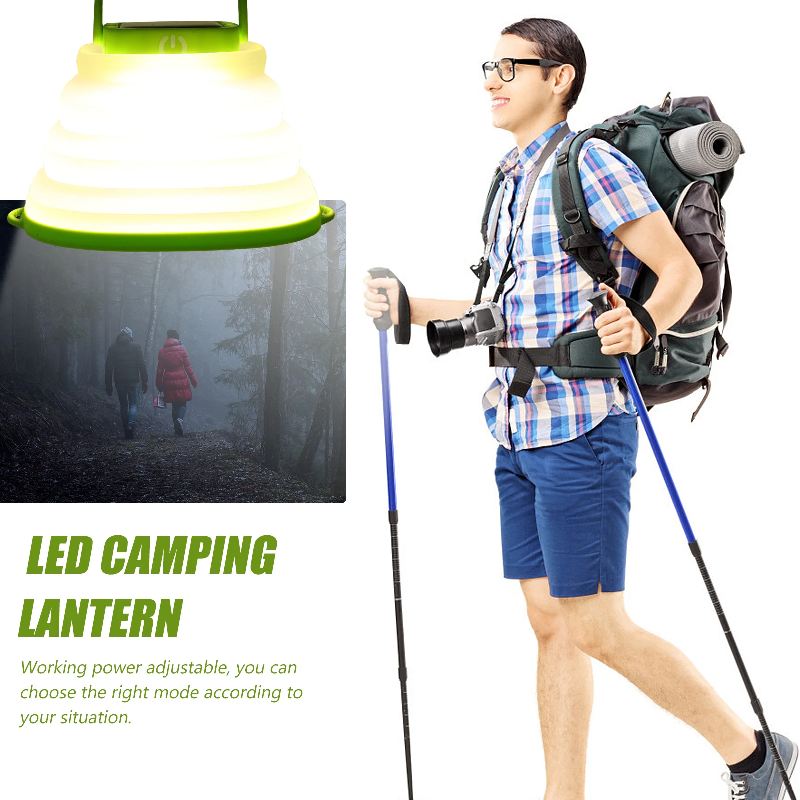 فانوس التخييم LED القابل للطي، مصباح خيمة من السيليكون، لوحة طاقة شمسية، مصباح تخييم مقاوم للماء لطاقة المغامرة الخارجية