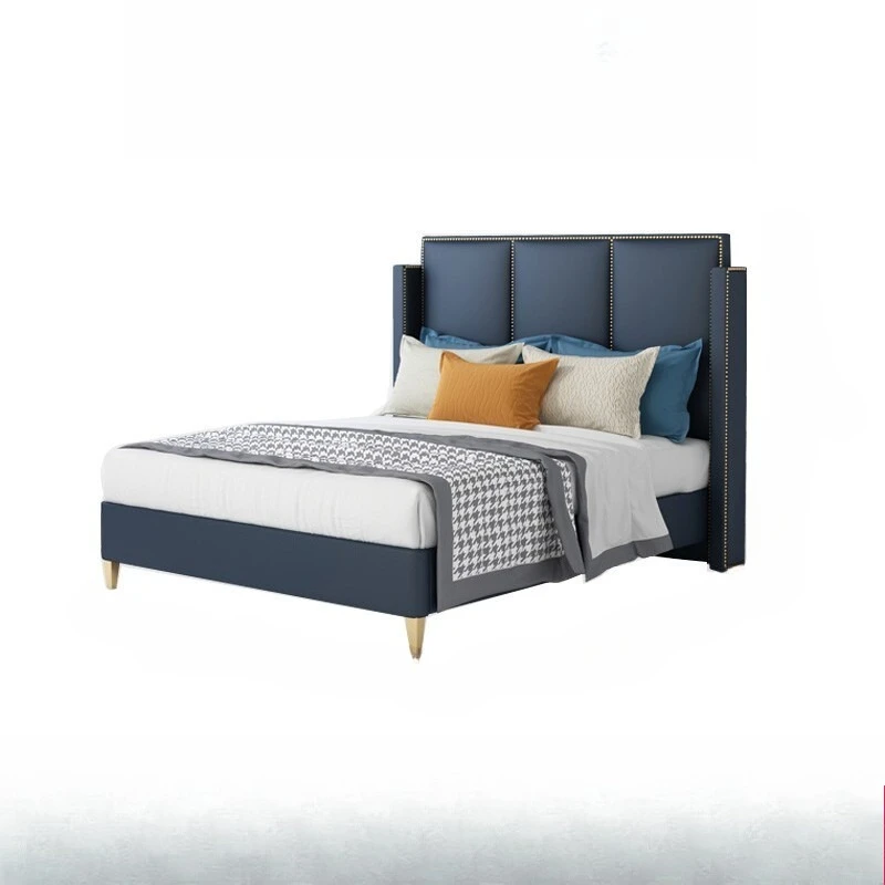 

Double post-modern leather bed, with soft lean light luxury Nordic modern simplicity