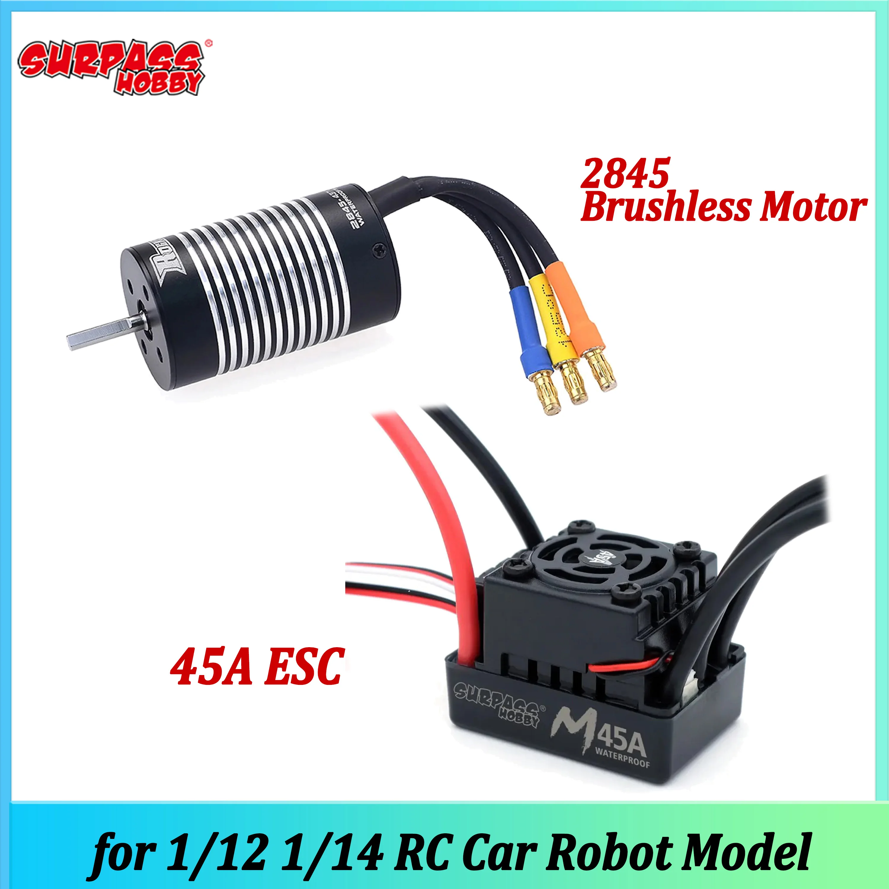 Superar hobby foguete 2845 motor sem escova com 45a esc combo para rc 1/12 1/14 carro wltoys 144001 12428 hyper go hsp modelo de robô