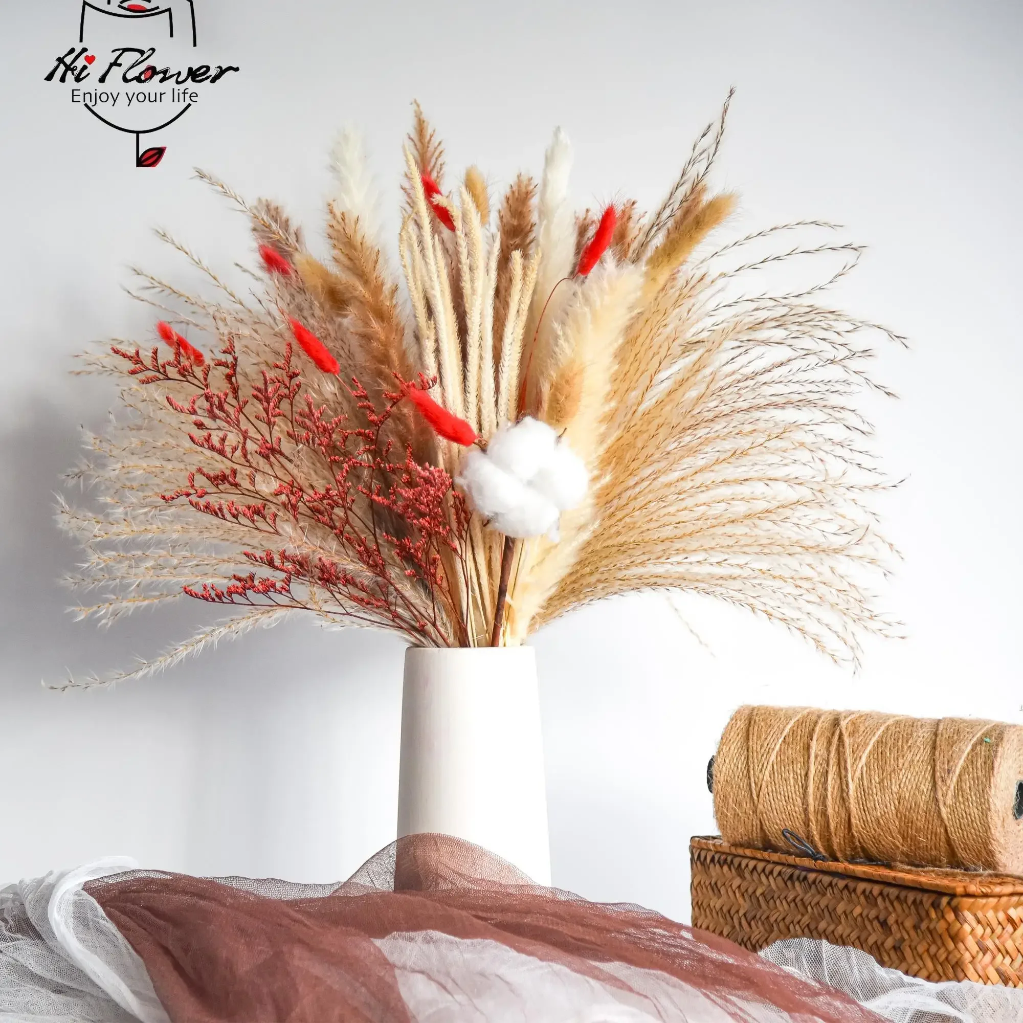 

100pcs Nature Dried Flower Pampas Reeds Wedding Party Bouquet Decoration Fluffy Bunny Tail Cotton Diy Christmas Boho Home Drcor