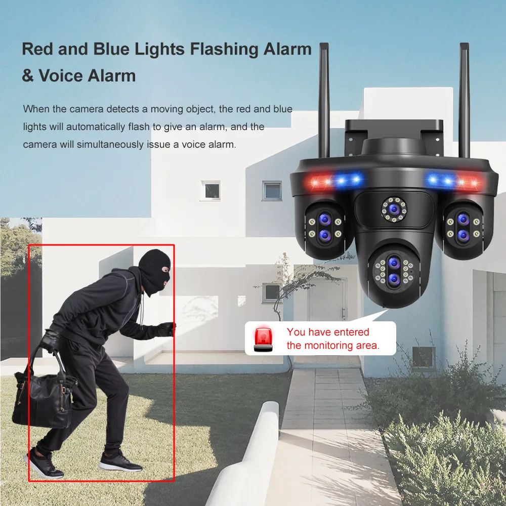 AIOOK 30X Zoom Camera Outdoor Waterproof WiFi Camera HD 35MP 7 Lens IP CCTV Night Vision Motion Tracking Two Way Intercom Camera