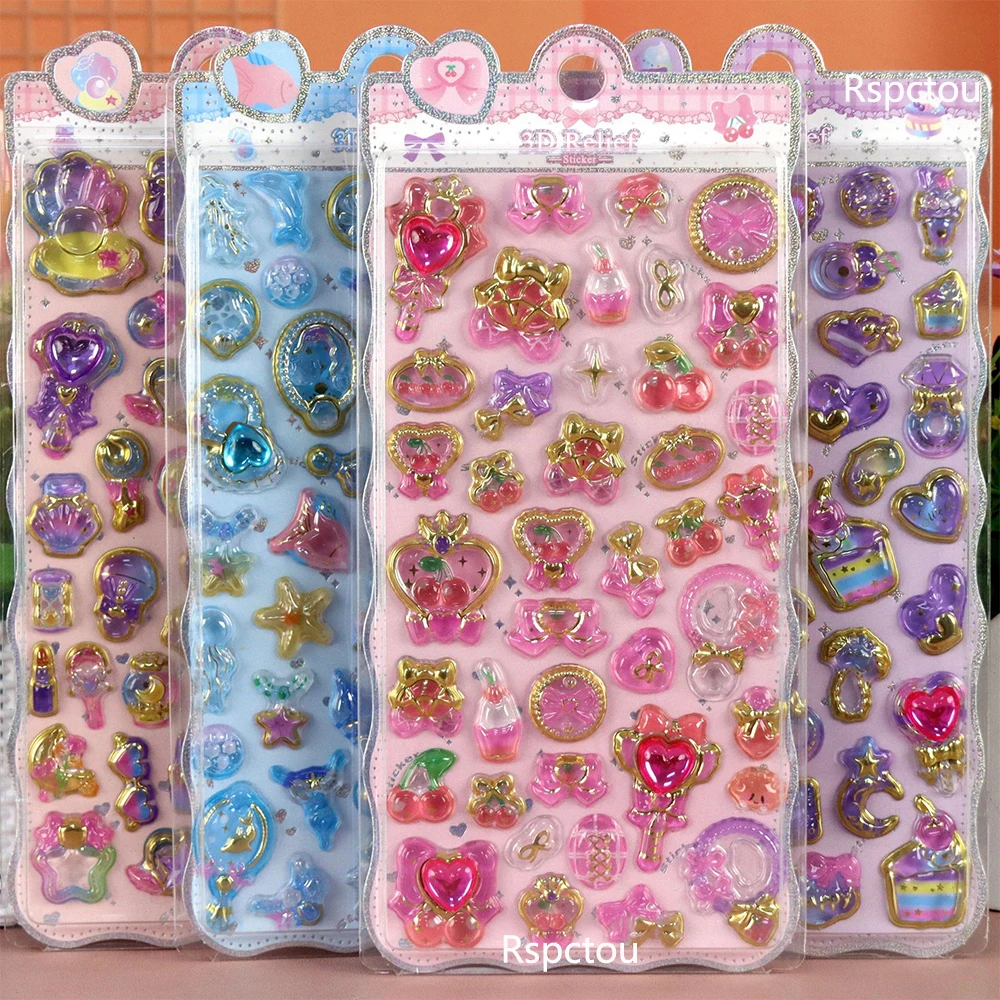 

1/8pcs Cute Creative Cartoon 3D Relief Marine Animals Stickers Butterfly Flowers Bubble Decals DIY Luggage Guitar Reward Sticker