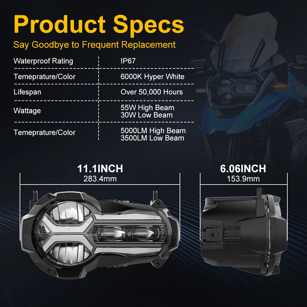 E-mark LED المصابيح الأمامية لسيارات BMW R1200GS 2013-2018 R 1200GS K50 ADV مغامرة أضواء الدراجة النارية مجموعة كشافات كاملة