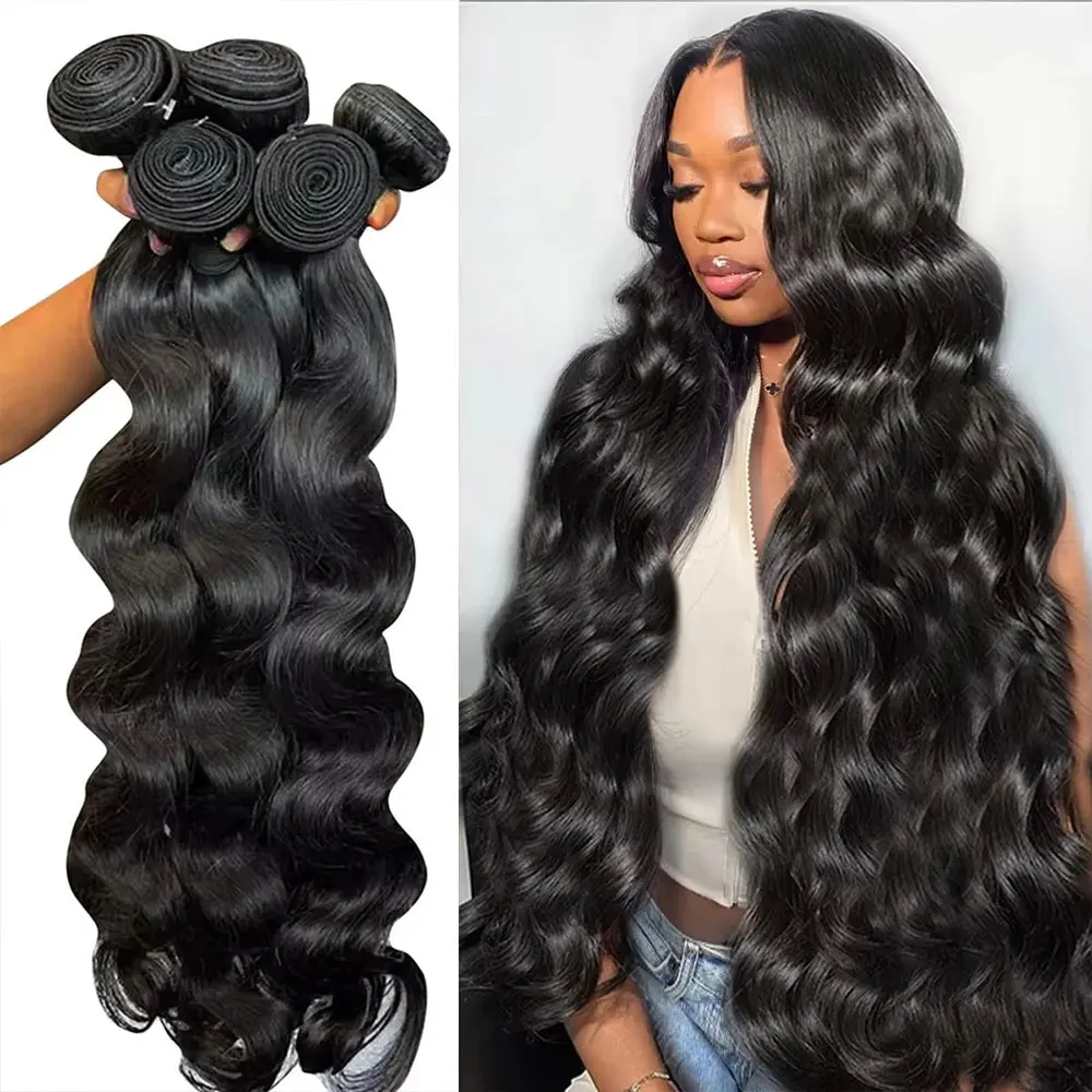 12 32 Inch Body Wave 100% Human Hair 1 3 4 Bundles Extensions Brazilian Natural Black Water Wave Raw Hair Virgin Hair Weaving