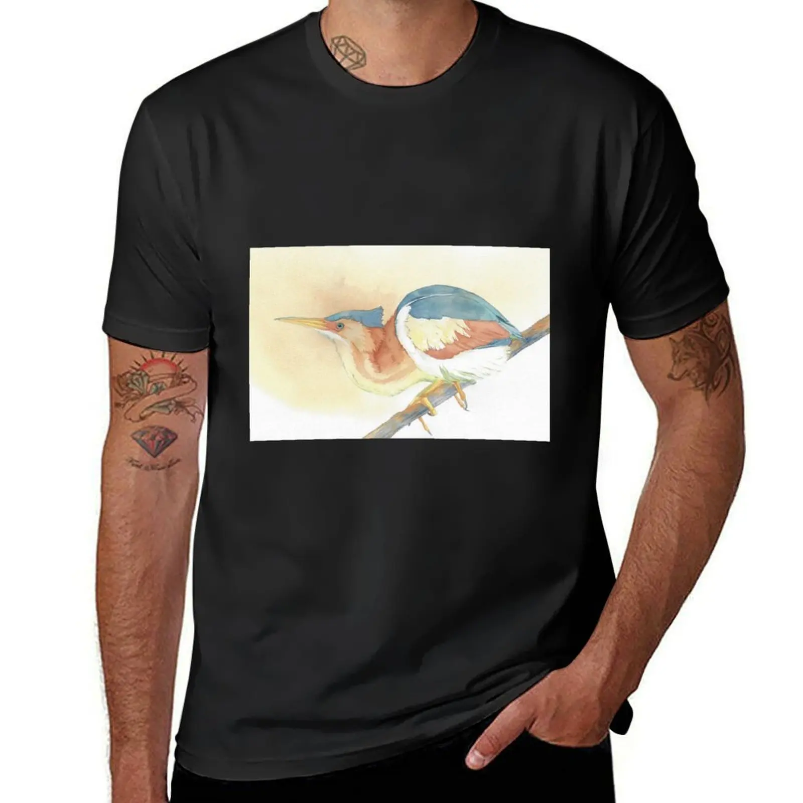 Least bittern watercolor bird portrait T-Shirt hippie clothes sports fans men graphic t shirts