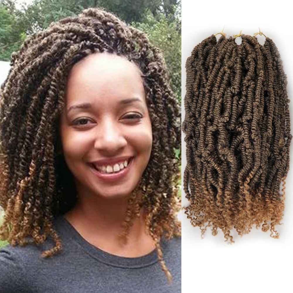 

5 шт., весенняя завивка, кудрявая синтетическая вязанная крючком коса для наращивания волос, предварительно скрученная 12-дюймовая плетение омбре, черный, коричневый