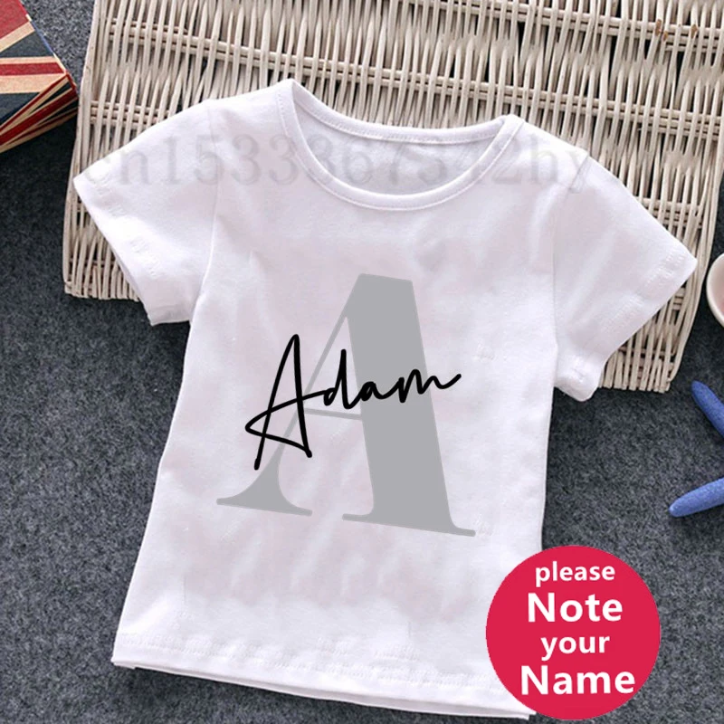 Custom Letter Name kids T-shirt Boy Personalised Initial Clothes Summer Short Sleeve Tops Print Kids Tees Casual Toddler Outfits