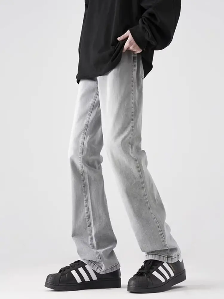 American Washed Gray and White Straight Casual Pants Cleanfit Micro-pull Pants Mens Clothes Cargo Workout Men's Jeans Pants