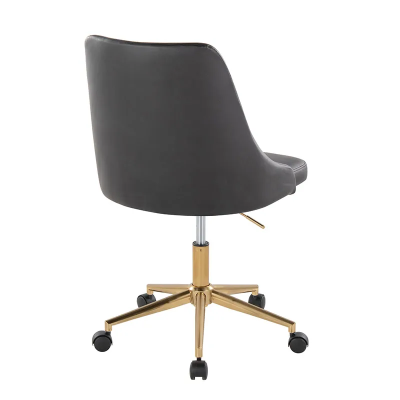 Marche Contemporary Swivel Task Chair with Casters in Gold Metal and Black Faux Leather by LumiSource  On-Site