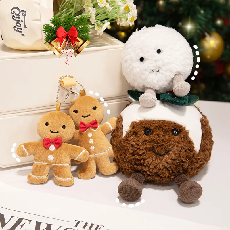 Jouet en peluche de noël de dessin animé mignon, Kawaii, bonhomme en pain d'épice, Pudding, bonhomme de neige, poupée en peluche, sac à dos, pendentif clé, cadeau d'anniversaire et de noël pour enfant