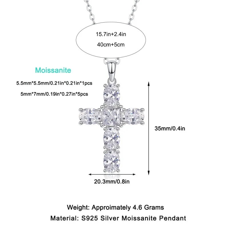 

Apaison D Color VVS1 Moissanite Religious Cross Pendant Necklace 925 Sterling Silver Wedding Gift For Women Man