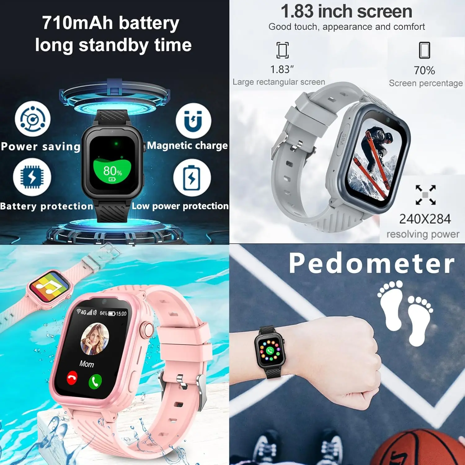 Wonlex GPS 4G 어린이 스마트 워치, 안드로이드 8.1, Whatsapp, KT15Pro, 화상 통화 카메라, 휴대폰 시계, 1GB, 8GB