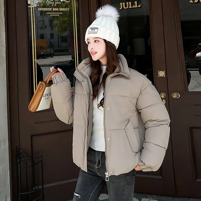 

Women's Winter Jacket 2025 Women High Collar Thicken Warm Cottonjacket Women Pure Callor Casual Parkas Women's Coat