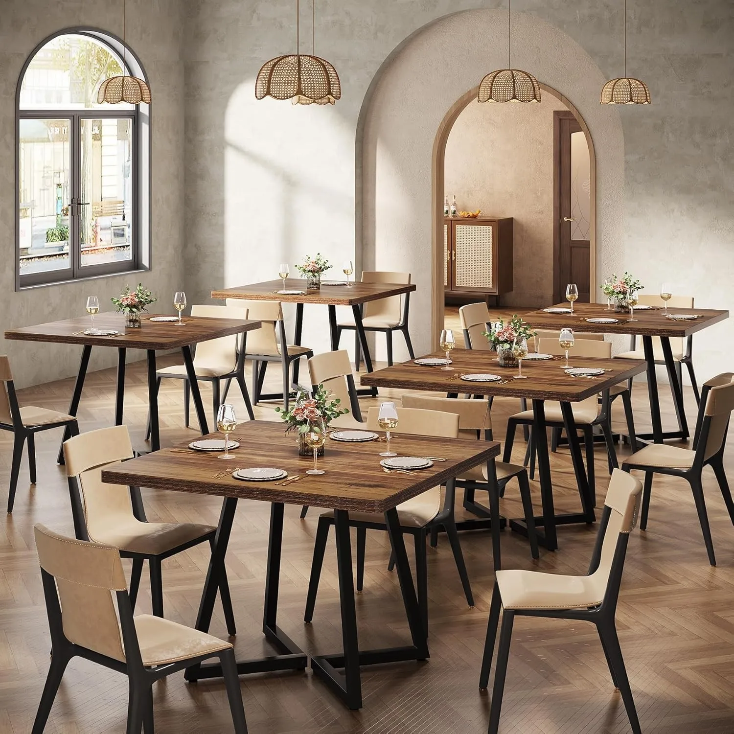 

Square Commercial Dining Table Set of 6, 31.5" Wooden Table for Restaurant Cafe