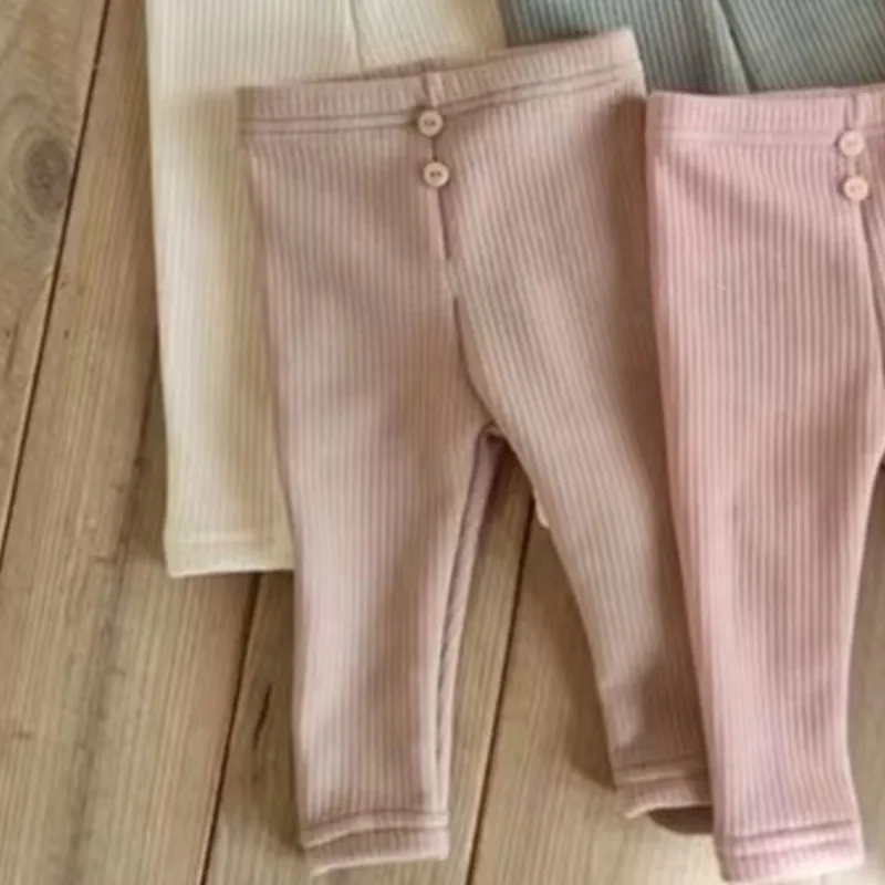 Baby Girl Boy Cotton Solid Soft Pants Leggings Infant Toddler Casual Button Skinny Trousers Autumn Winter Baby Clothes 3M-18M